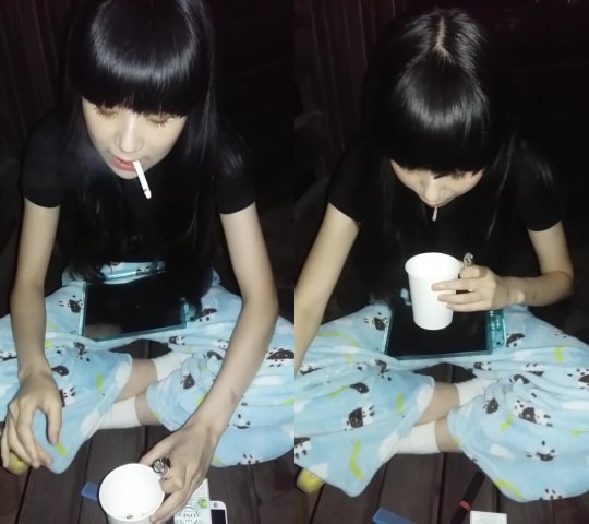 不潔な女の子の唾